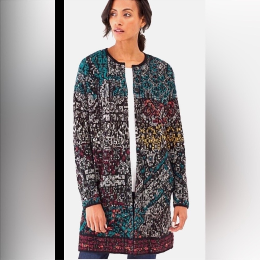 J. Jill Duster Button Front Multicolor Patterned … - image 5